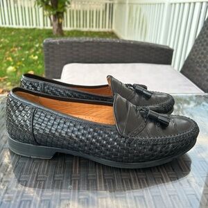 Mezlan Black Leather Woven Loafers with Tassel Trim Spain 9.5